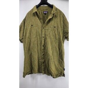 Patagonia Mens XXL Green Hemp Organic Cotton Short Sleeve Button Down Shirt